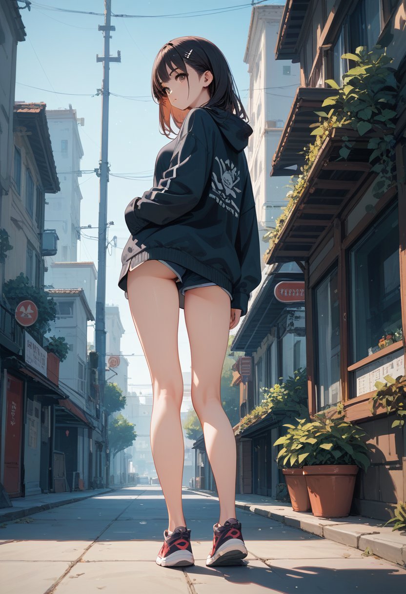 score_9, score_8_up, score_7_up, score_6_up, score_5_up, score_4_up, 1girl, view from behind, standing, relaxed, sneakers, leg focus, 
Expressiveh,
more detail XL,