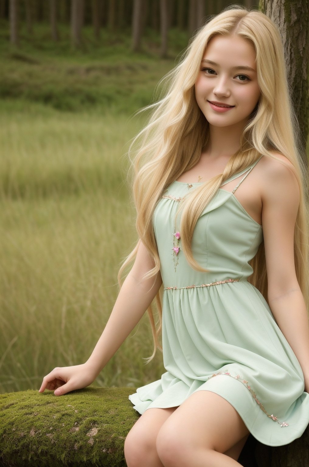 (masterpiece), 1girl, long hair, blond hair, (smile:0.5), dress,girls dead fairies 