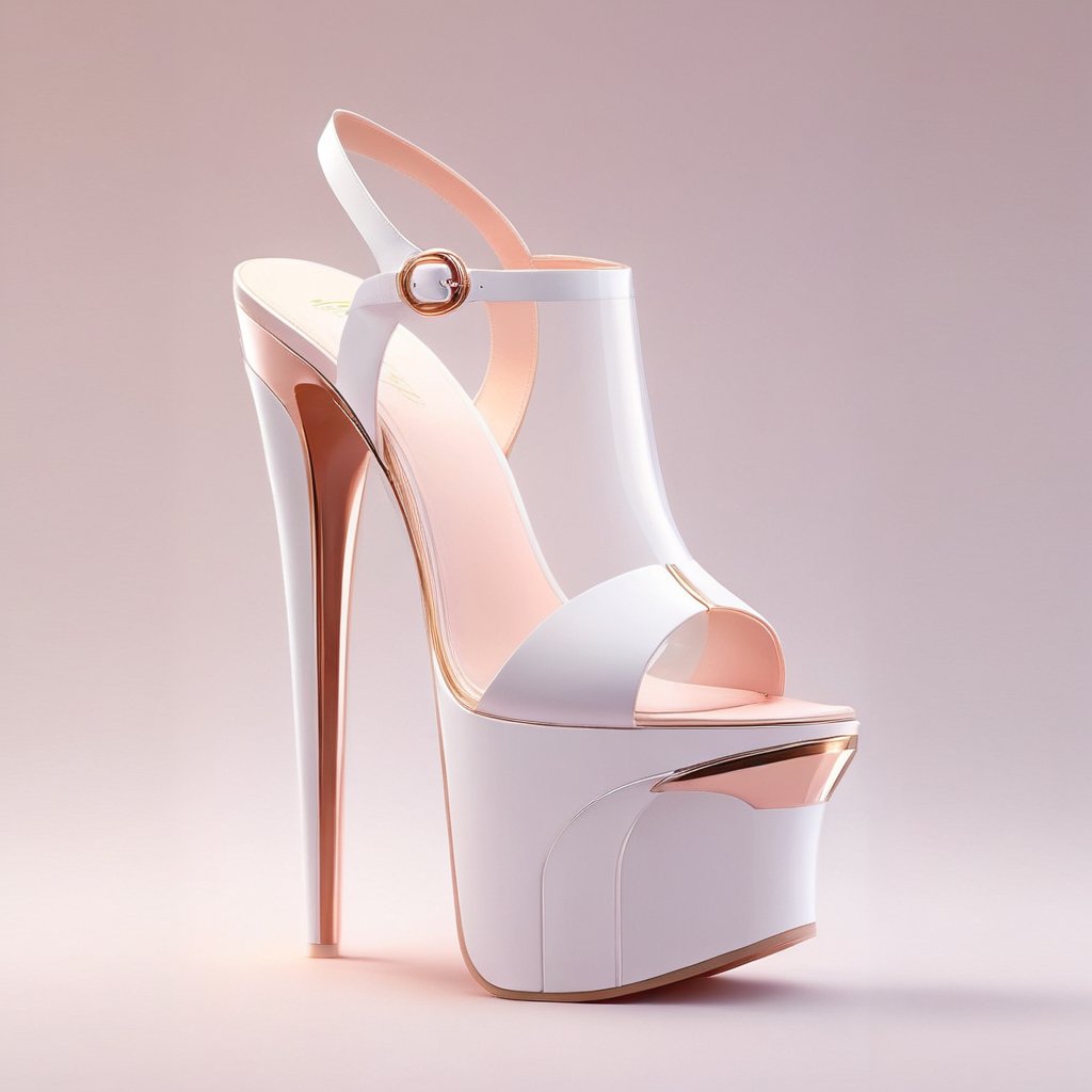 (Platform High Heels), Platform high heel shoe, that defies convention with its innovative: design. Super sexy High Heels, Realistic, Octane, Render, Fashionist Render, Perfect and Modern. ((Main color White)) The sole, instead of rising towards the heel, transforms into an artfully curved platform that flows gracefully from the toe to the back of the foot. These exquisite, carefully conceived women's high heel and platform shoe feature a futuristic: and fantastical scheme, adding a touch of mystery and elegance, reminiscent of classic Hollywood elegance., ,sophisticated_style

💡 **Additional Enhancers** ((High-Quality)), ((Aesthetic)), ((Masterpiece)), (Intricate Details), Coherent Shape, (Stunning Illustration), [Dramatic Lightning], ((midjourney)),shot@stablishing, EvergreenStyle,1girl,Looking at the Viewer,Platform High Heels