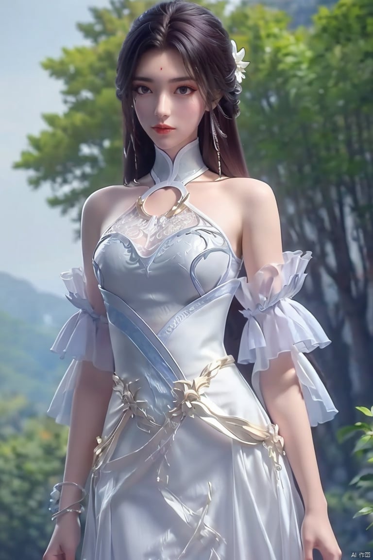  ((4k,masterpiece,best quality)), 
 professional camera, 8k photos, wallpaper,
1 girl ,solo,yuechan ,bare shoulders,jewelry, long hair, black hair, updos, hair accessoriesdress,eyelashes,eyeshadow,(mole:1.2) ,Perfect female figure,full_body,
butterfly,Flowers, , tutult, ruhua