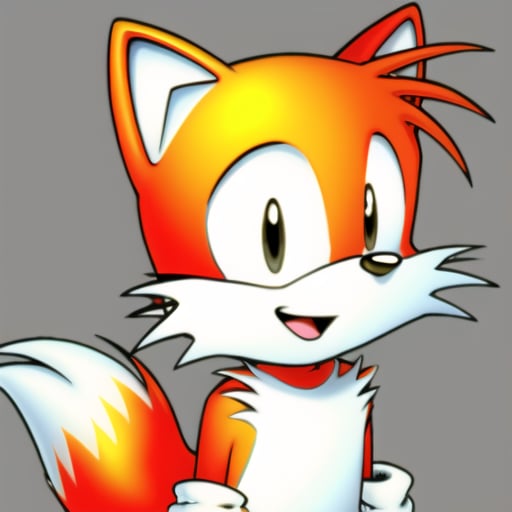 Miles Prower, Classic Tails, cute, happy, blushing, hands behind back, closed mouth, looking at viewer, simple background, full_body, 