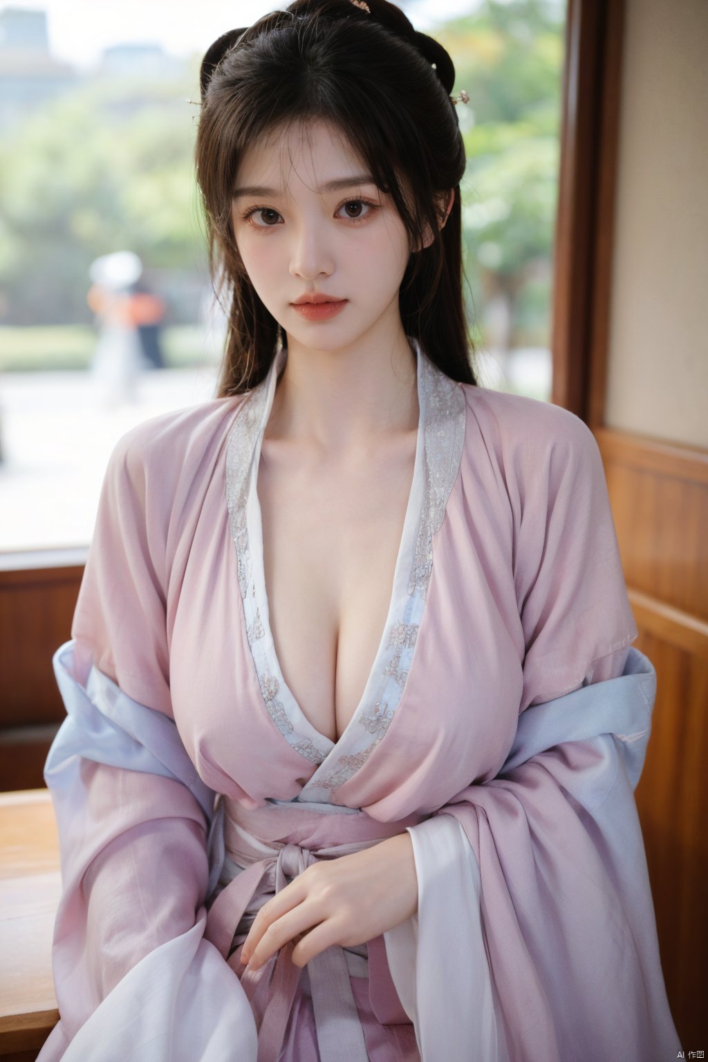 Surrealist beauty photo,(pink-purple hanfu),Xtianxiwei,(big_breasts:1.29), Yunxiao_Fairy,1girl,depth of field,QIEMANCN