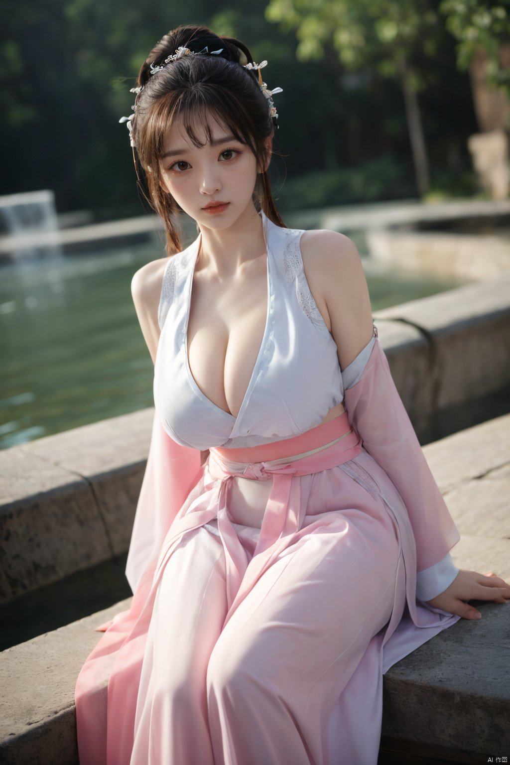 Surrealist beauty photo,(pink-purple hanfu),Xtianxiwei,(big_breasts:1.39), Yunxiao_Fairy,1girl,depth of field,QIEMANCN