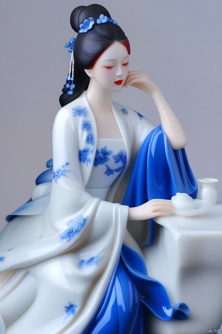 porcelain,1girl,red lips,
g020,Blue_and_white_porcelain,white porcelain