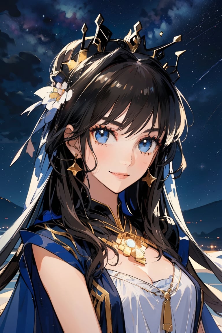  (masterpiece, top quality, best quality), (1girl:1.4), upper body,portrait, extreme detailed,Cogecha,ishtar \(fate\),8k,high resolution,smile,face looking into camera,night,starry sky