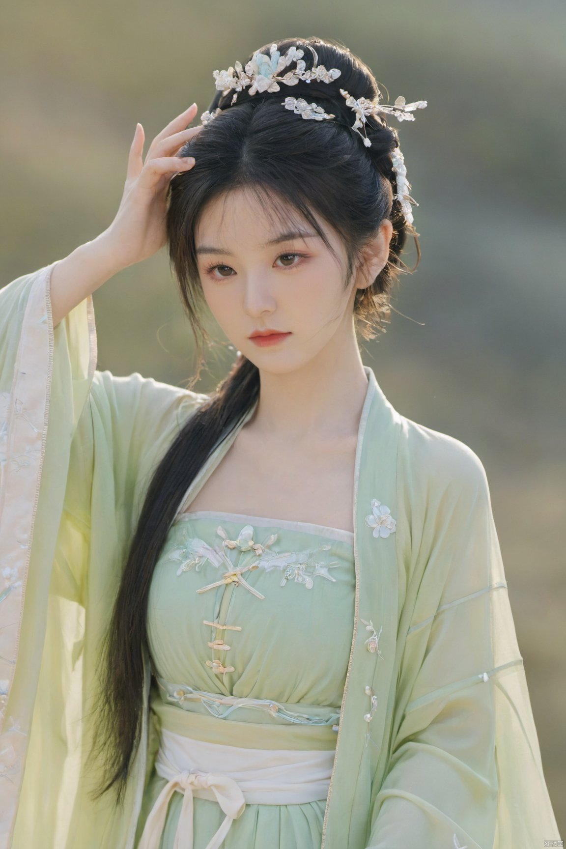 Surrealist beauty photo, hanfu,Xtianxiwei,(big_breasts:1.69), Yunxiao_Fairy,1girl,moyou, Yunxiao_xianzi, desert_sky, song_hanfu