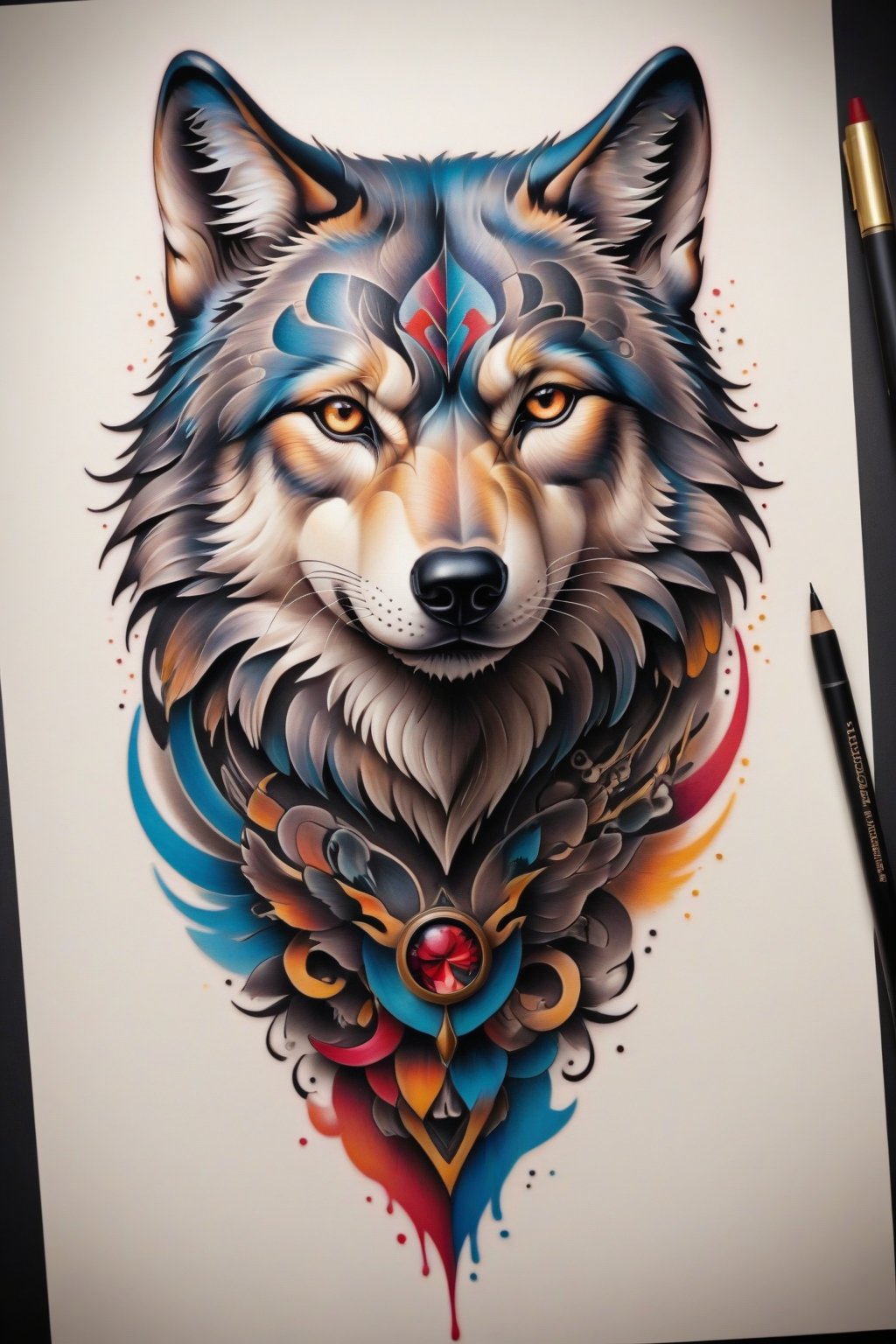 Score_9, Score_8_up, Score_7_up, Score_6_up, Score_5_up, Score_4_up, 
masterpiece, best quality, Wolf head, Tattoo, FuturEvoLabTattoo,
