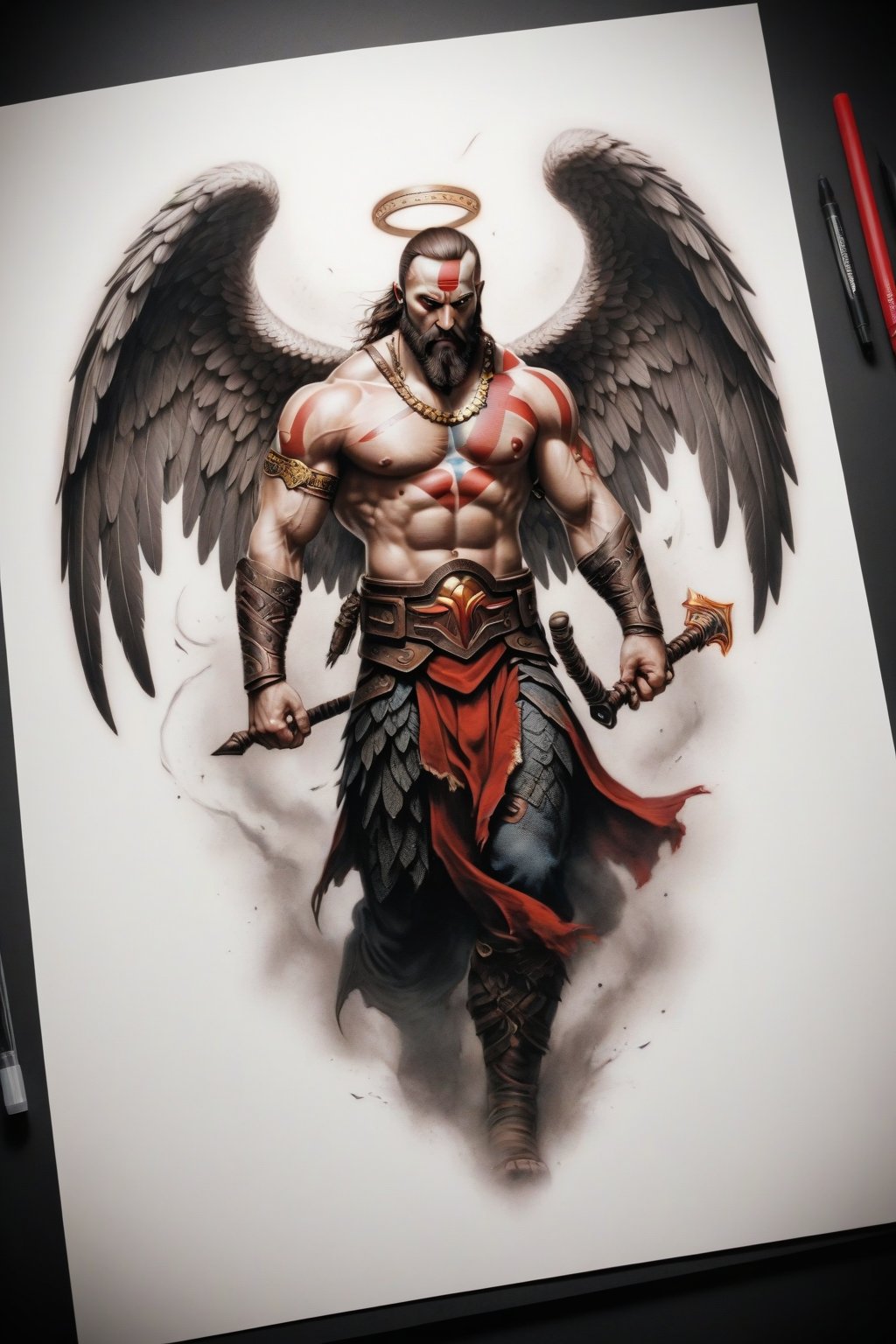 Score_9, Score_8_up, Score_7_up, Score_6_up, Score_5_up, Score_4_up, 
masterpiece, best quality, Angel god of war, Tattoo, FuturEvoLabTattoo,
