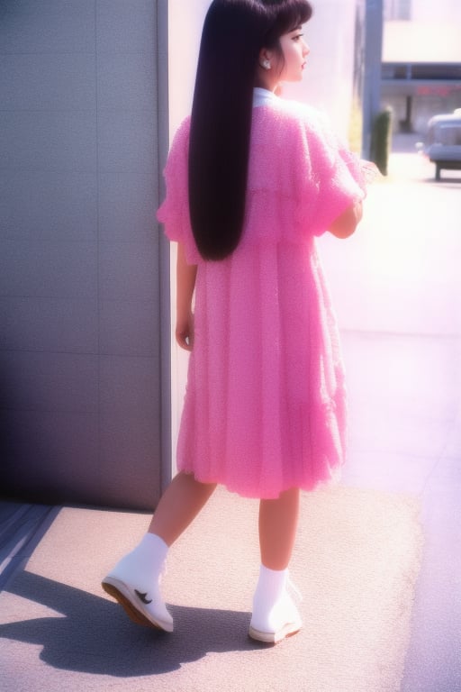 japanese idol 80s, 1girl, solo, full body, looking to the side, straight hair, perfect hands, Extremely Realistic,ViNtAgE, dress