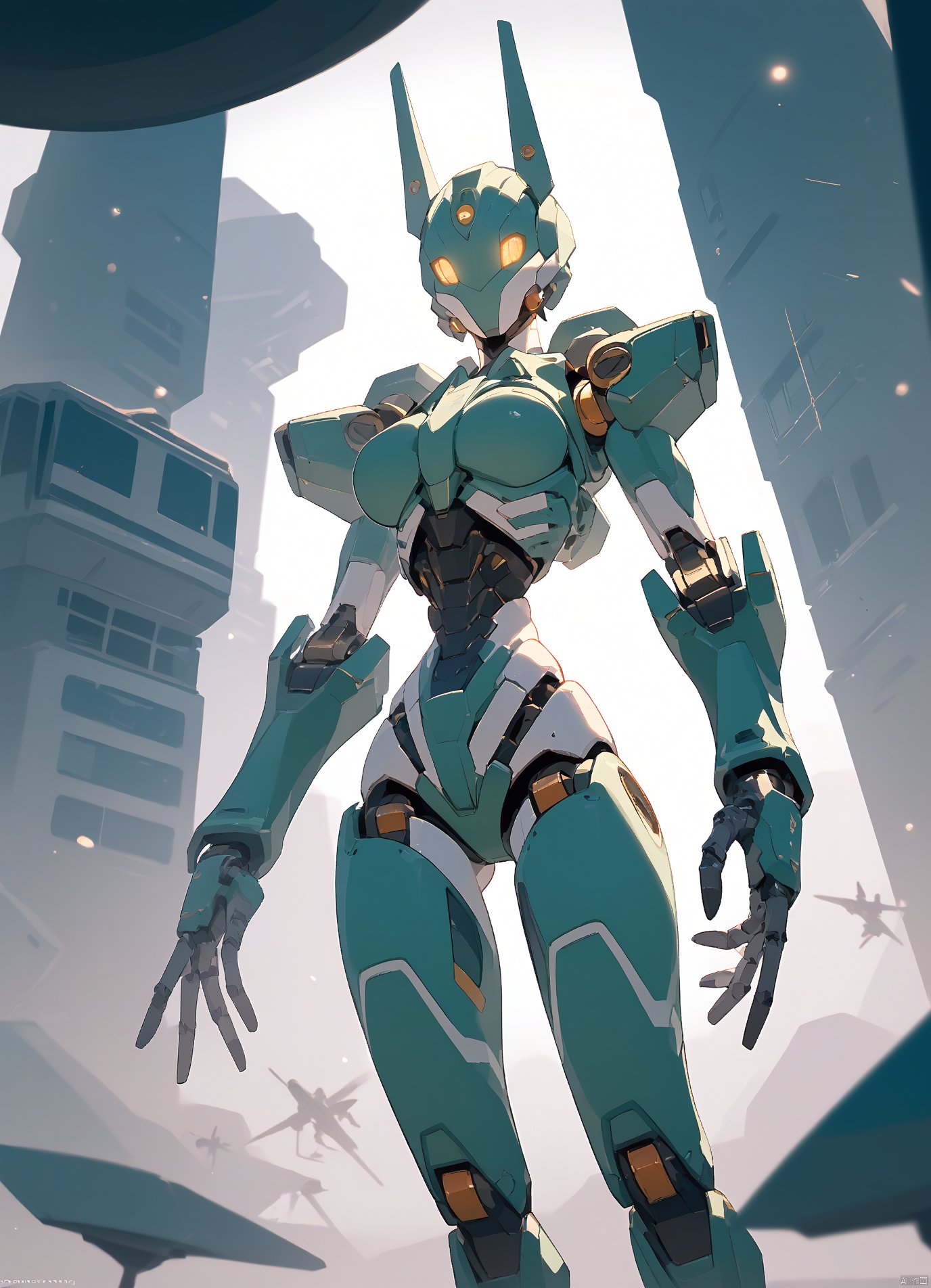 score_9, score_8_up, score_7_up, robot girl, mechanical, robotics, veiny, armor plating, exoskeleton, metallic, Expressiveh, Mr_Monster_Possitive, green armor, high-tech, sci-fi, futuristic, sleek design, metallic shine, night, slender, wide hips, standing, spaceship interiour,