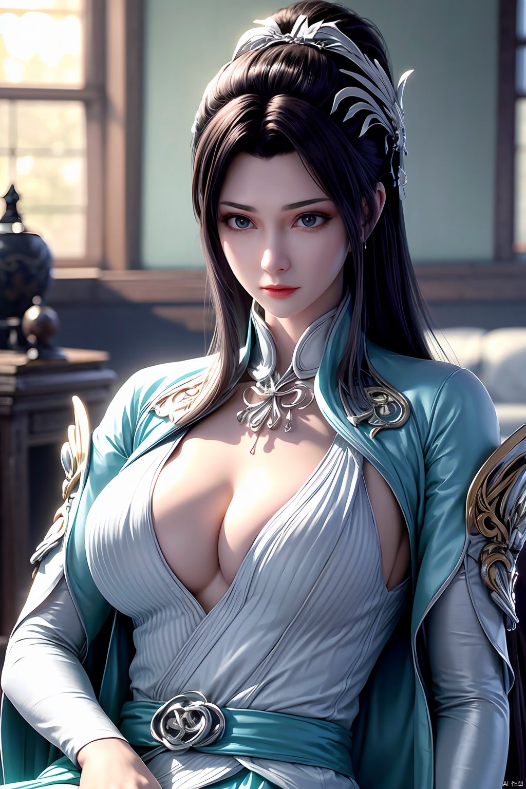 masterpiece,best quality,1girl,sitting, upper body,solo,Xyunyun,big breasts,yuzu,ziling_xianzi,Xtianxiwei