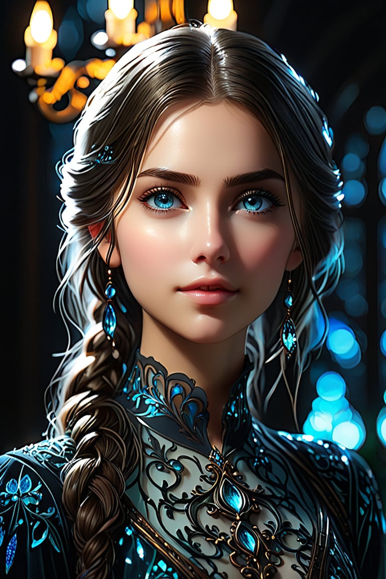craft a hyper realistic vertical photo of most attractive girl, intricate beauty, bioluminescence, detailed eyes, sparkling, reflections, (translucent), elegant, simple background, dim light, volumetric lighting, hyper realistic, blurry foreground, blurry background, (bloodborne:1.1),SDXL