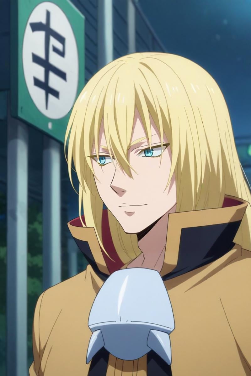 score_9, score_8_up, score_7_up, source_anime, rating_safe, , anime screencap, anime coloring, official style, , depth of field, 1boy, solo, male focus, <lora:leon_cromwell_pony:0.8>, leon_cromwell, blonde hair, blue eyes, long hair, hair between eyes, close-up, bus stop, night, crescent moon, arms behind back, light smile, , <lora:sdxl_lightning_8step_lora:1>