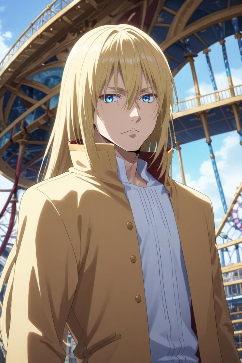 score_9, score_8_up, score_7_up, source_anime, rating_safe, , (realistic:0.6), looking at viewer, , 1boy, solo, male focus, <lora:leon_cromwell_pony:0.74>, leon_cromwell, blonde hair, blue eyes, long hair, hair between eyes, wide angle, wide shot, cowboy shot, amusement park, carousel, ferris wheel, dawn, v, peace sign, giggling, , <lora:sdxl_lightning_8step_lora:1>