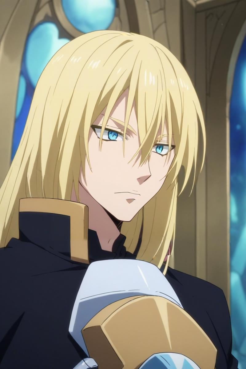 score_9, score_8_up, score_7_up, source_anime, rating_safe, , anime screencap, , , , , 1boy, solo, male focus, <lora:leon_cromwell_pony:0.8>, leon_cromwell, blonde hair, blue eyes, long hair, hair between eyes, upper body, castle, indoors, holding instrument, :o, robot costume, <lora:sdxl_lightning_8step_lora:1>