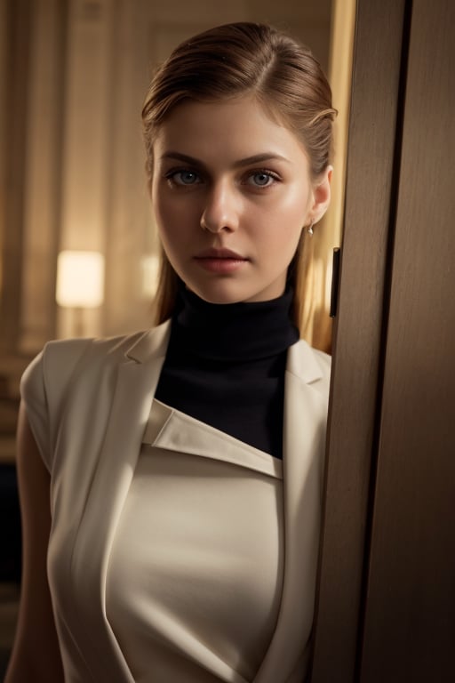 Fully realistic face and body of 4lex4ndr4, realistic eyes, dressed in chic and elegant fashion, standing in a sophisticated setting, cinamatic style, extremely clear lighting, sharp details, vibrant colors.

