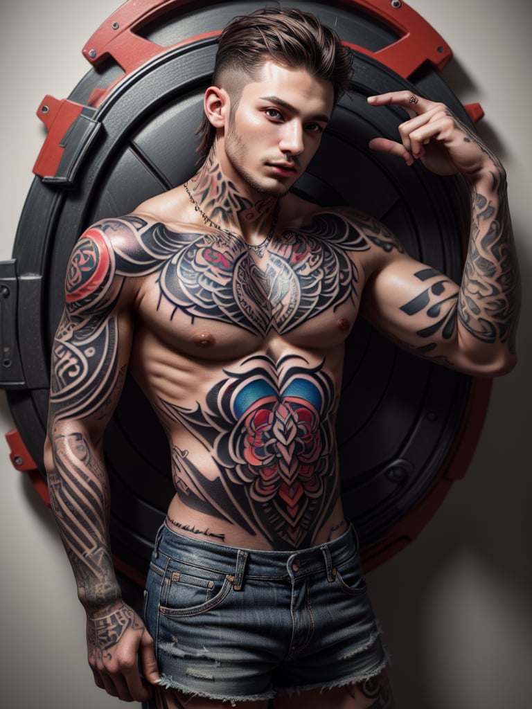 (masterpiece, high quality:1.5), (8K, HDR), 
1boy, Tattoo, Tattoos on the arm, (FuturEvoLabTattoo:1.5), Tiger Tattoo, 