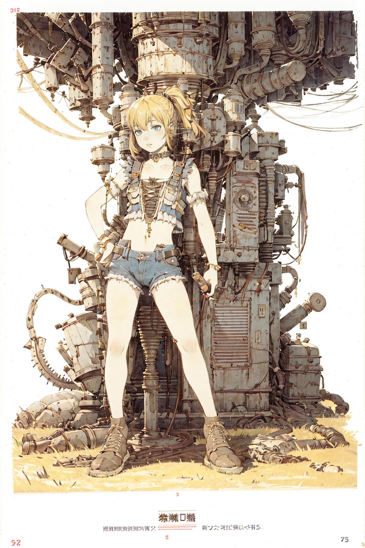 8k,absurdres, highres, ultra detailed, masterpiece, sharp shading,underTatsuyuki,1girl,blonde,gothic,abandon staion,monocolor,gaint machine,(obsolete machine:1.3),(solo:1.2),1girl,masterpiece,<lora:Tatsuyuki Tanaka-000009:0.8>  <lora:Migunov2:1> <lora:GoodHands-vanilla:1>  <lora:nori2:0.5>