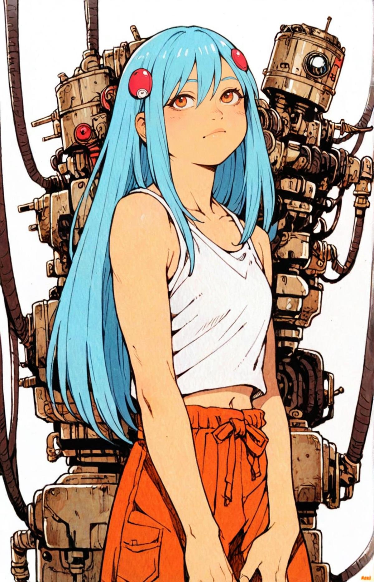 1girl,kid,blue hair,long hair,hair ornament,solo,tankobslete machine ,tatsuyuk,white background, <lora:Perfect Hands:1>   <lora:tatsuyuk:0.8>, score_9, score_8_up, score_7_up, score_6_up, score_5_up, score_4_up,zPDXL