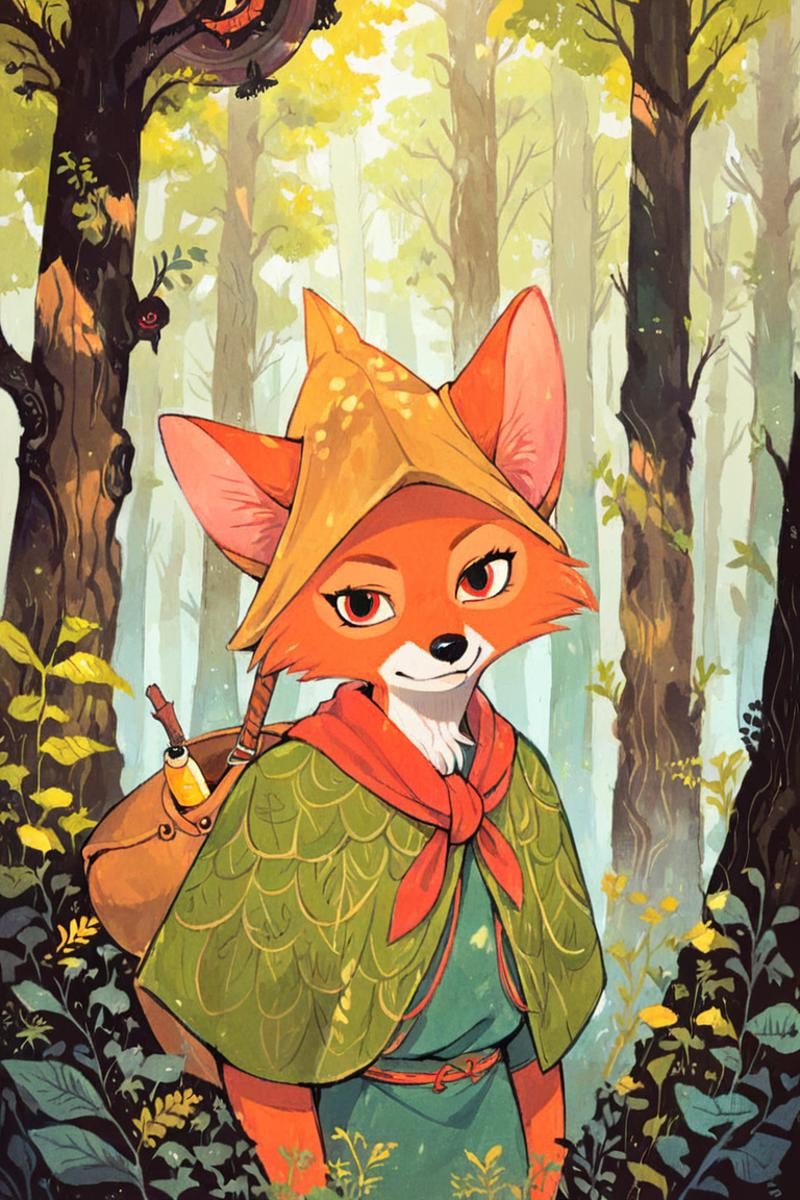 anthro fox girl,Robin Hood,blonde,(solo:1.5),forest,ameli,portrait, <lora:Perfect Hands:1><lora:age_slider_v4:-1> <lora:Ameli:0.8>, score_9, score_8_up, score_7_up, score_6_up, score_5_up, score_4_up,zPDXL