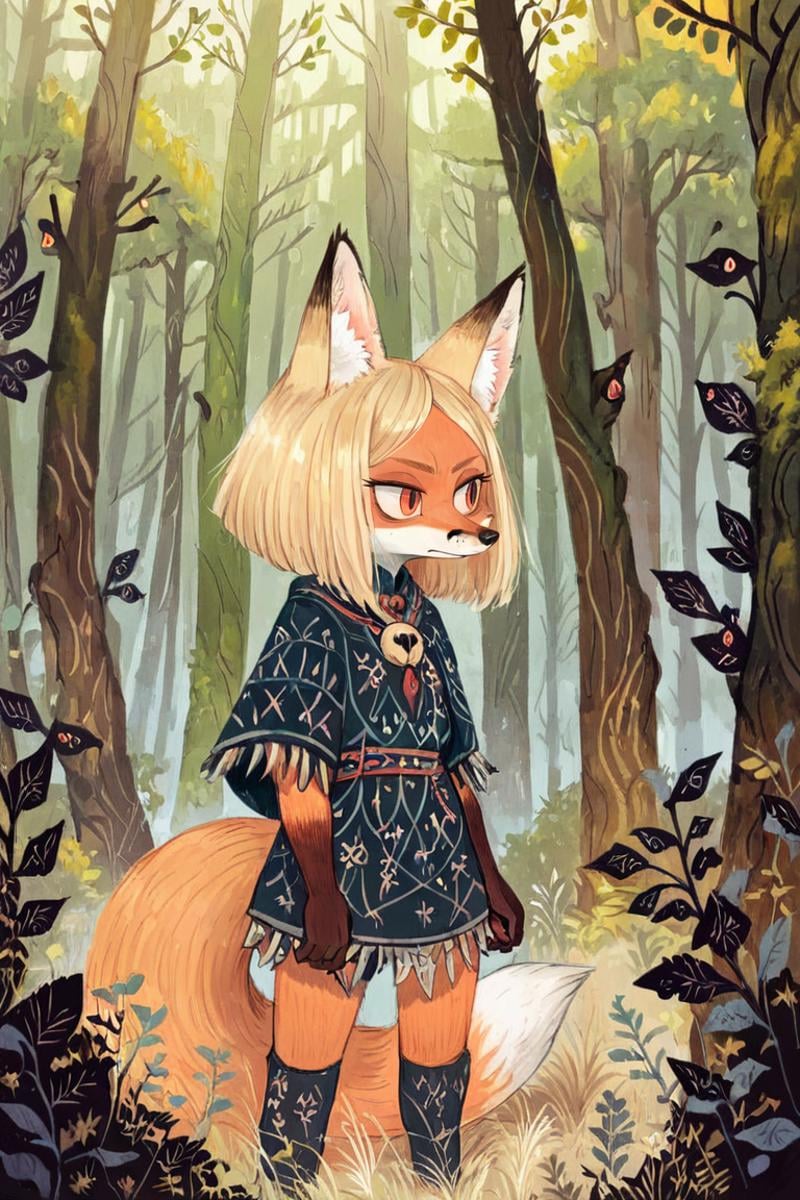 (anthro fox girl:1.4),(blonde hair:1.2),(solo:1.5),ameliforest,witch outfit,grass,cowboy shot, <lora:Perfect Hands:1> <lora:age_slider_v4:-2> <lora:Ameli:0.8>, score_9, score_8_up, score_7_up, score_6_up, score_5_up, score_4_up,zPDXL