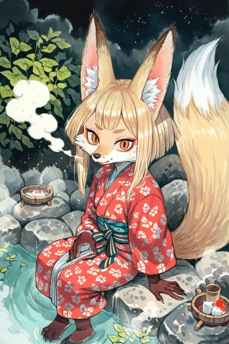 (anthro fox girl:1.4),(blonde hair:1.2),(solo:1.5),ameli,looking at viewer,from abovedeep dark night,hot spring,steam,red Yukata,japanese clothes, paws,close-up<lora:Perfect Hands:1> <lora:age_slider_v4:-2> <lora:Ameli:0.9>, score_9, score_8_up, score_7_up, score_6_up, score_5_up, score_4_up,zPDXL