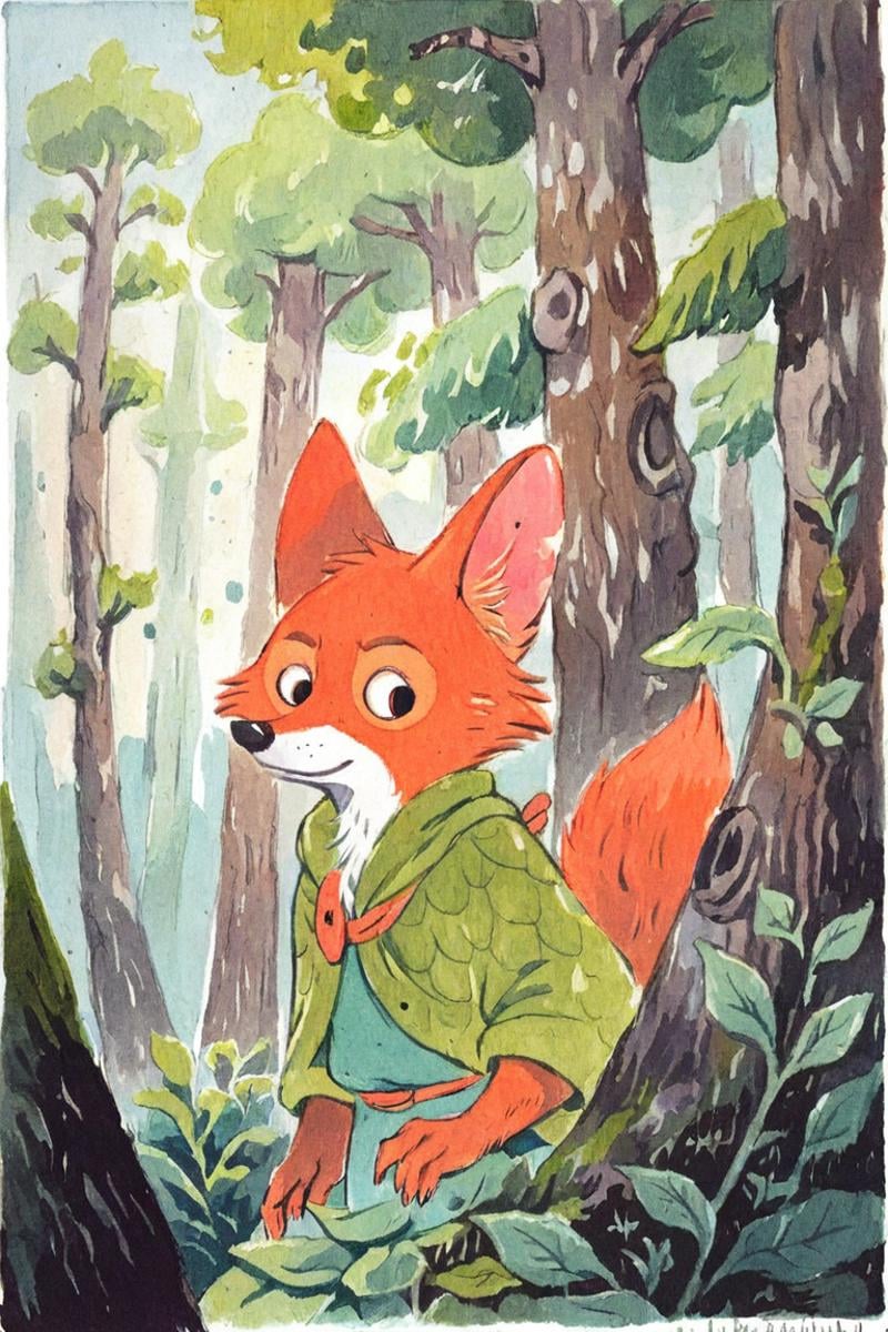 anthro fox girl,Robin Hood,(solo:1.5),forest,ameli,portrait, traditional media, white border,painting (medium)<lora:Perfect Hands:1><lora:age_slider_v4:-1> <lora:Ameli:0.8>, score_9, score_8_up, score_7_up, score_6_up, score_5_up, score_4_up,zPDXL