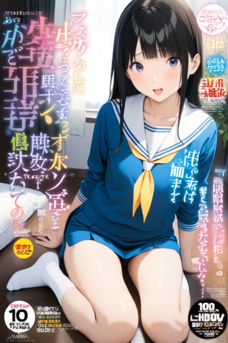 Magazine Cover (Masterpiece, Best Quality: 1.2), 10-year-old girl, (((((eyes are very delicate)))) sexy photoshoot, ((sailor suit, short skirt)) socks, (8K) (HD), Magazine cover