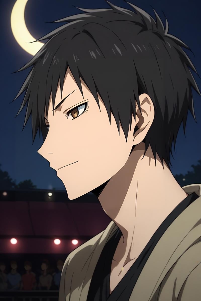 score_9, score_8_up, score_7_up, source_anime, rating_safe, , , looking at viewer, , 1boy, solo, male focus, <lora:izaya_orihara_pony:0.92>, izaya_orihara, black hair, brown eyes, profile, concert, night, crescent moon, arm at side, distracted, aloof, oblivious, , <lora:sdxl_lightning_8step_lora:1>