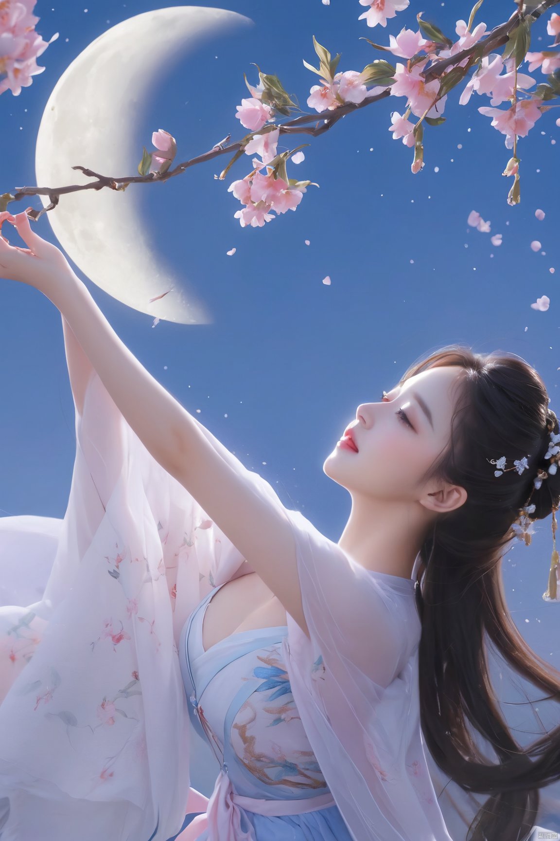 1girl,Xnangongwan,flower,big breasts,moon