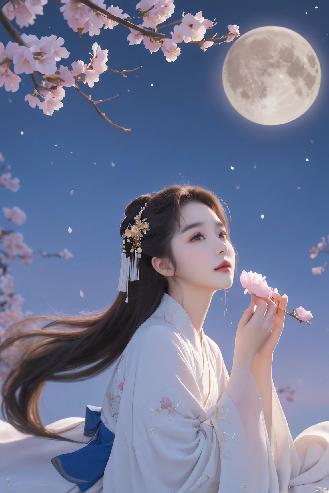 1girl,Xnangongwan,flower,big breasts,moon