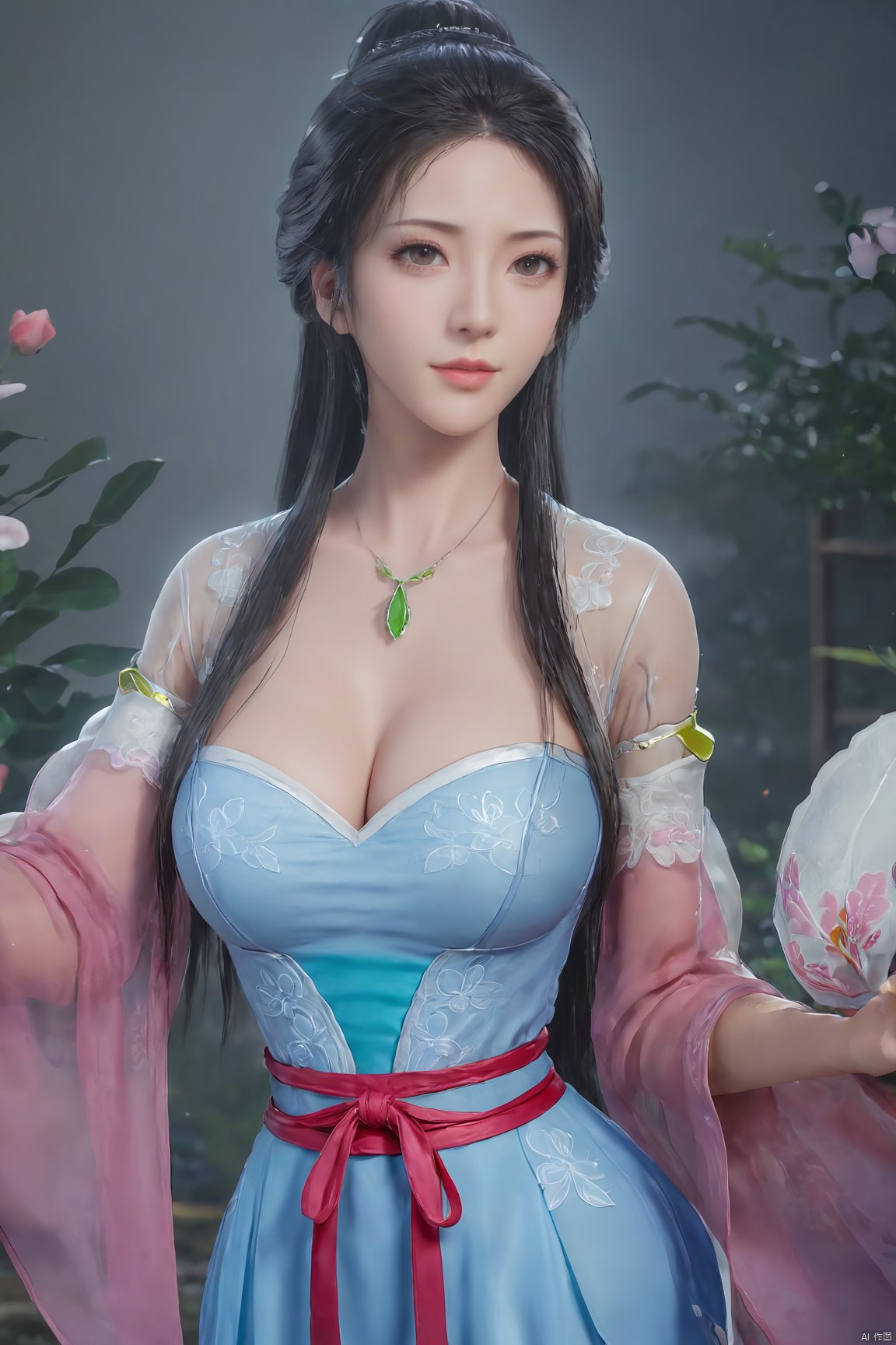 1girl,Xnangongwan,upper body,flower,big breasts