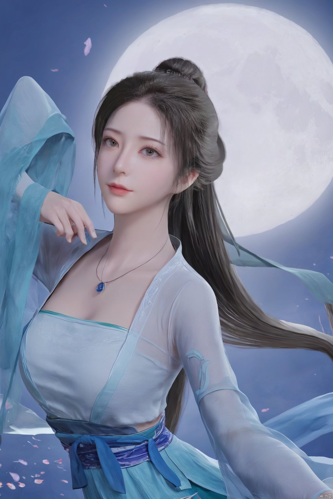 1girl,Xnangongwan,flower,big breasts,moon