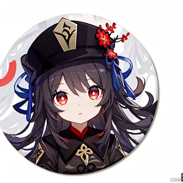 logo,badge,1girl, hu tao\(genshin impact\),red eyes