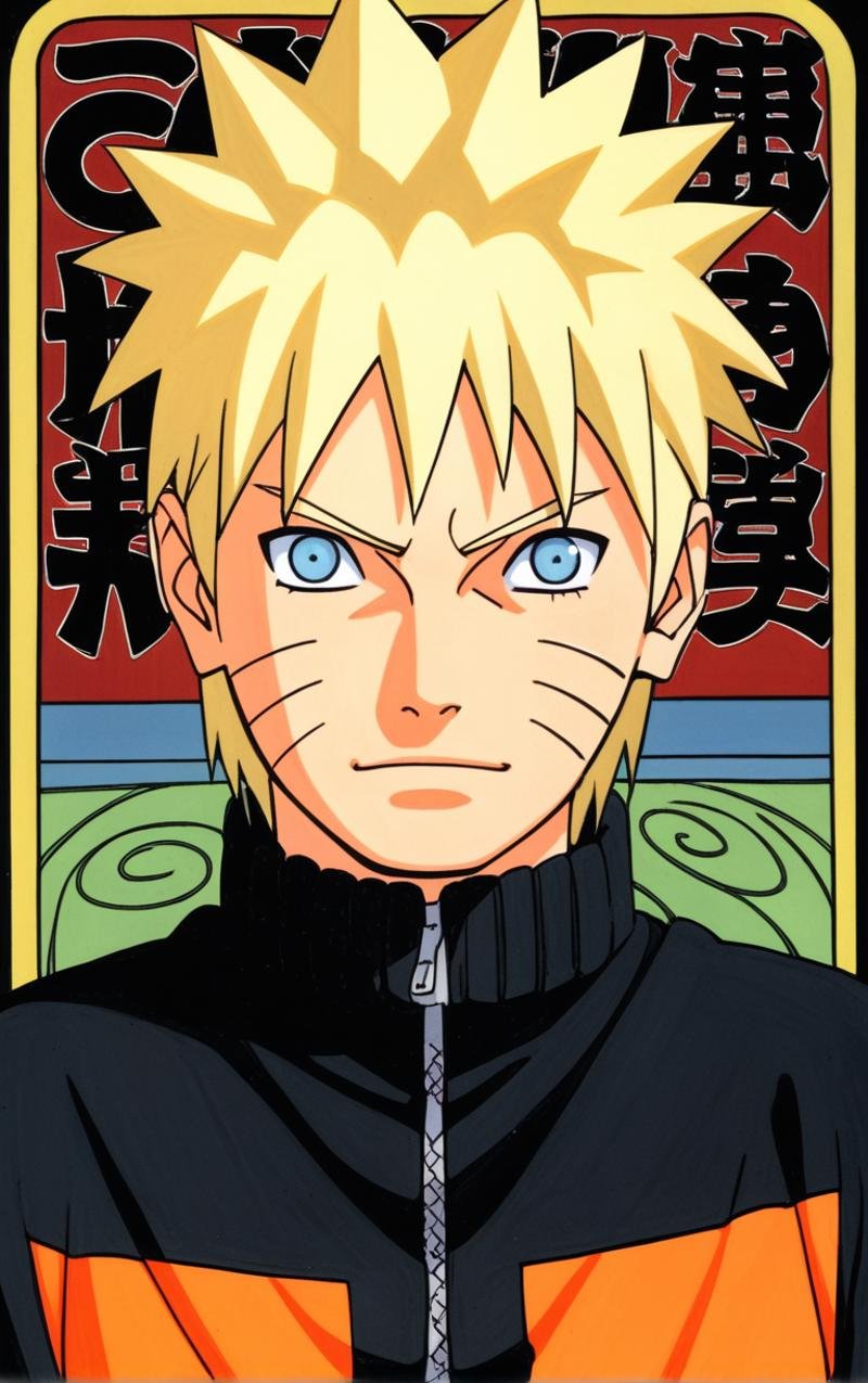 score_9, score_8_up, score_7_up, looking at viewer,  BREAKcolored_narutomanga_ownwaifu, male focus, 1boy, spiked hair, uzumaki naruto, blonde hair, konohagakure symbol, blue eyes, long sleeves, whisker markings, ninja(contrapposto, hand on hip), manga cover, <lora:PONYXL_NarutoMangaColored_ownwaifu:0.95>,