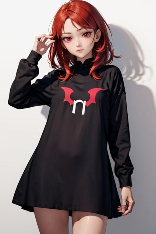 (masterpiece), best quality, expressive eyes, perfect face, nhentai logo, dress, black dress, print dress, long sleeves, clothes writing, 1girl, red hair, red eyes, solo, <lora:ab52545c-41e7-4c4d-818b-7a692d6f4efd:0.7>