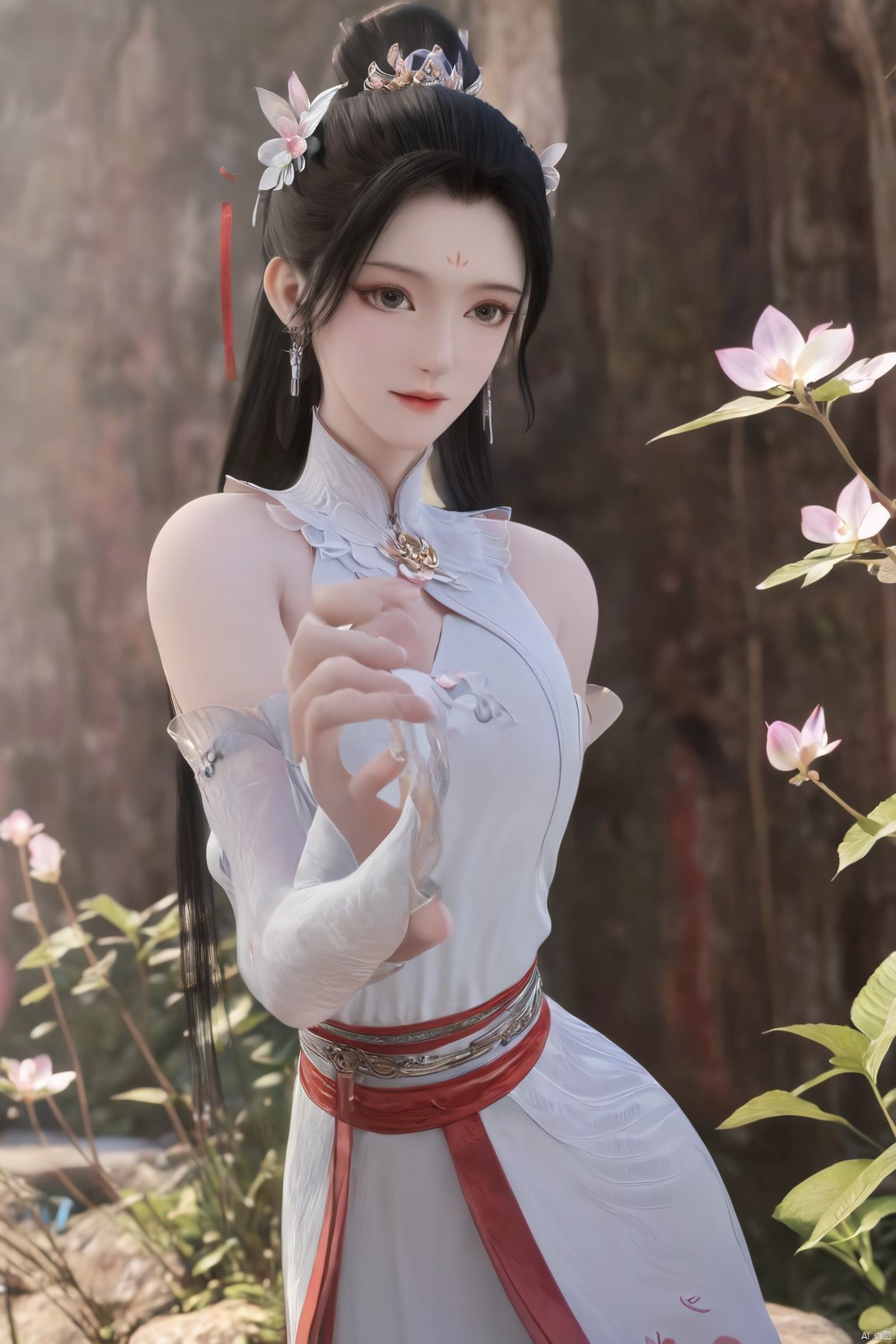 Xbaihehuai,masterpiece,(best quality),official art, extremely detailed cg 8k wallpaper,((crystalstexture skin)), (extremely delicate and beautiful),highly detailed,1girl,solo,long hair,headwear,,(black hair),(closed mouth),(standing),(chinese clothing),dress,Headwear, jewelry,,looking at the audience,Facing the camera,indoor,Street, Sunny,(whole body),looking_at_viewer, (big breasts:1.53), upper body,Xbaihehuai, ty-hd, desert_sky,X-Hydrangea,Xcheongsam,X-ziling