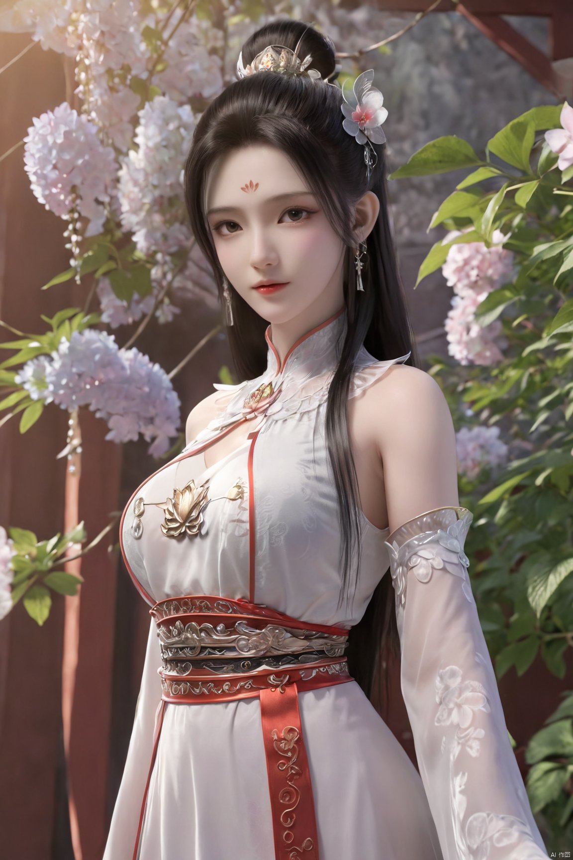 Xbaihehuai,masterpiece,(best quality),official art, extremely detailed cg 8k wallpaper,((crystalstexture skin)), (extremely delicate and beautiful),highly detailed,1girl,solo,long hair,headwear,,(black hair),(closed mouth),(standing),(chinese clothing),dress,Headwear, jewelry,,looking at the audience,Facing the camera,indoor,Street, Sunny,(whole body),looking_at_viewer, (big breasts:1.53), upper body,Xbaihehuai, ty-hd, desert_sky,X-Hydrangea,Xcheongsam,X-ziling