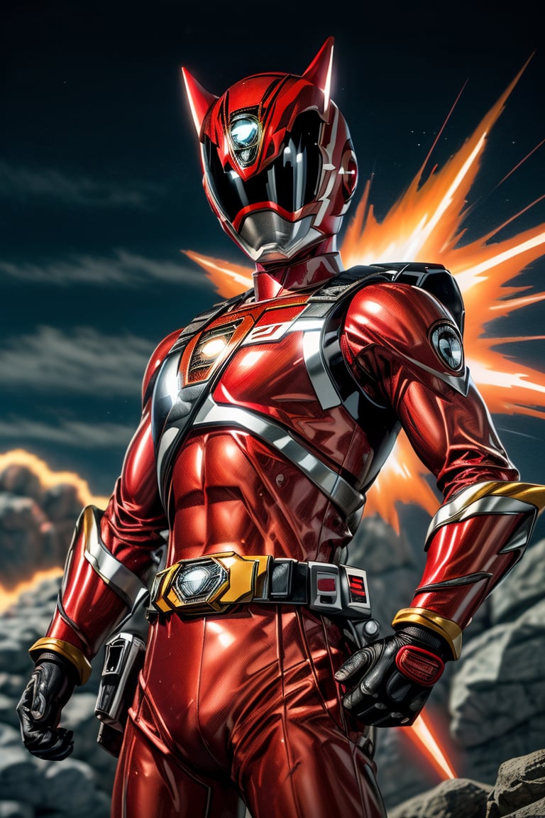 1man, solo, super sentai, red | image created by | Tensor.Art