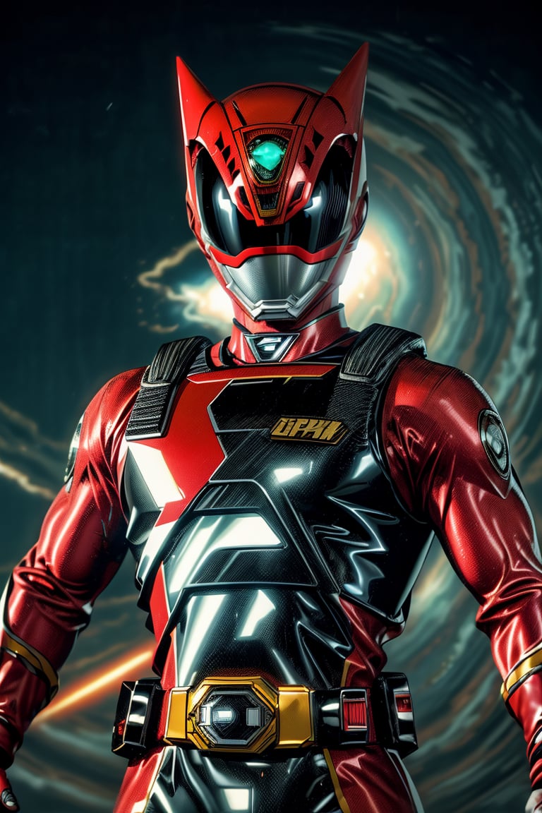 1man, solo, super sentai, red color, black color, action_pose, dynamic pose, tokusatsu, (8K, ultra-detailed, masterpiece, best quality, detailed, highly detailed, sharp focus) , (medium shot:1.3), (wide angle), (look at viewer:1.3),More Detail, dekaranger