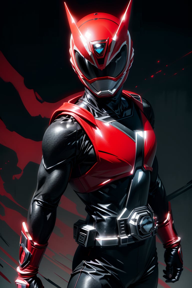 1man, solo, super sentai, red color, black color, action_pose, dynamic pose, tokusatsu, (8K, ultra-detailed, masterpiece, best quality, detailed, highly detailed, sharp focus) , (medium shot:1.3), (wide angle), (look at viewer:1.3),More Detail, dekaranger