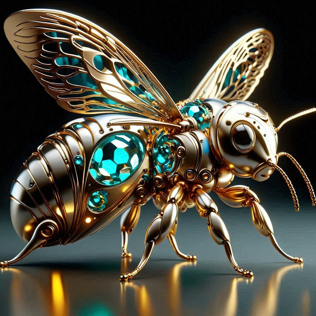 futuristic, metal adorning, glowing color inside, hollow inside, glossy,Ray tracing, 
bee,