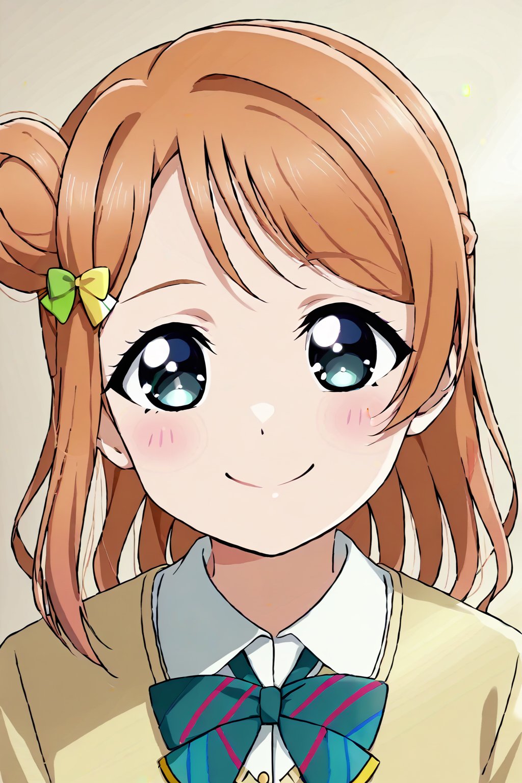 (masterpiece, high quality, better lighting, absurdres, best quality, illustration, ultra-detailed)), 
(cute, kawaii), ((1girl, solo)), smile, closed mouth, looking at viewer,
ADDCOMM

uehara ayumu, love live! nijigasaki high school idol club, school uniform, upper body,