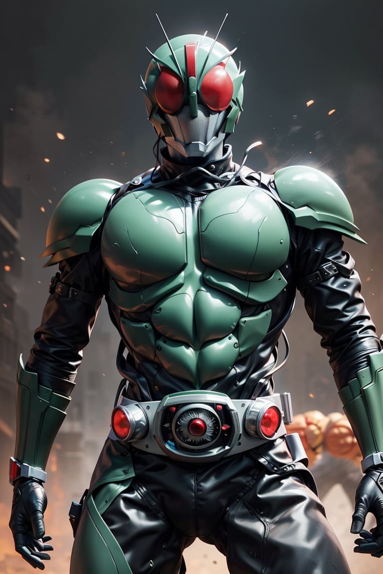 1man, solo, kamenrider, red color, silver color, action pose, (perfect anatomy), (8K, ultra-detailed, masterpiece, best quality, detailed, highly detailed, sharp focus) , (long shot:1.4), (wide angle), (look at viewer:1.3), (natural lighting:1.3), (professional lighting), best shadow, (warm color), (simple background:1.3), (Safe for work:1.3),More Detail, ,ichirider