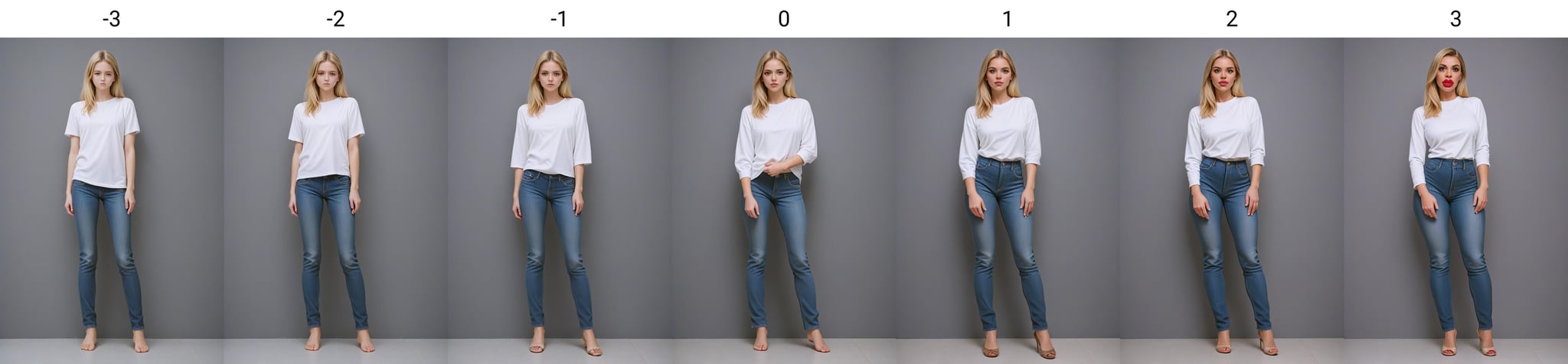 facing viewer, <lora:Lip size Slider V2_alpha1.0_rank4_noxattn_last:-3>, blonde hair, full body shot, jeans, white tshirt, 