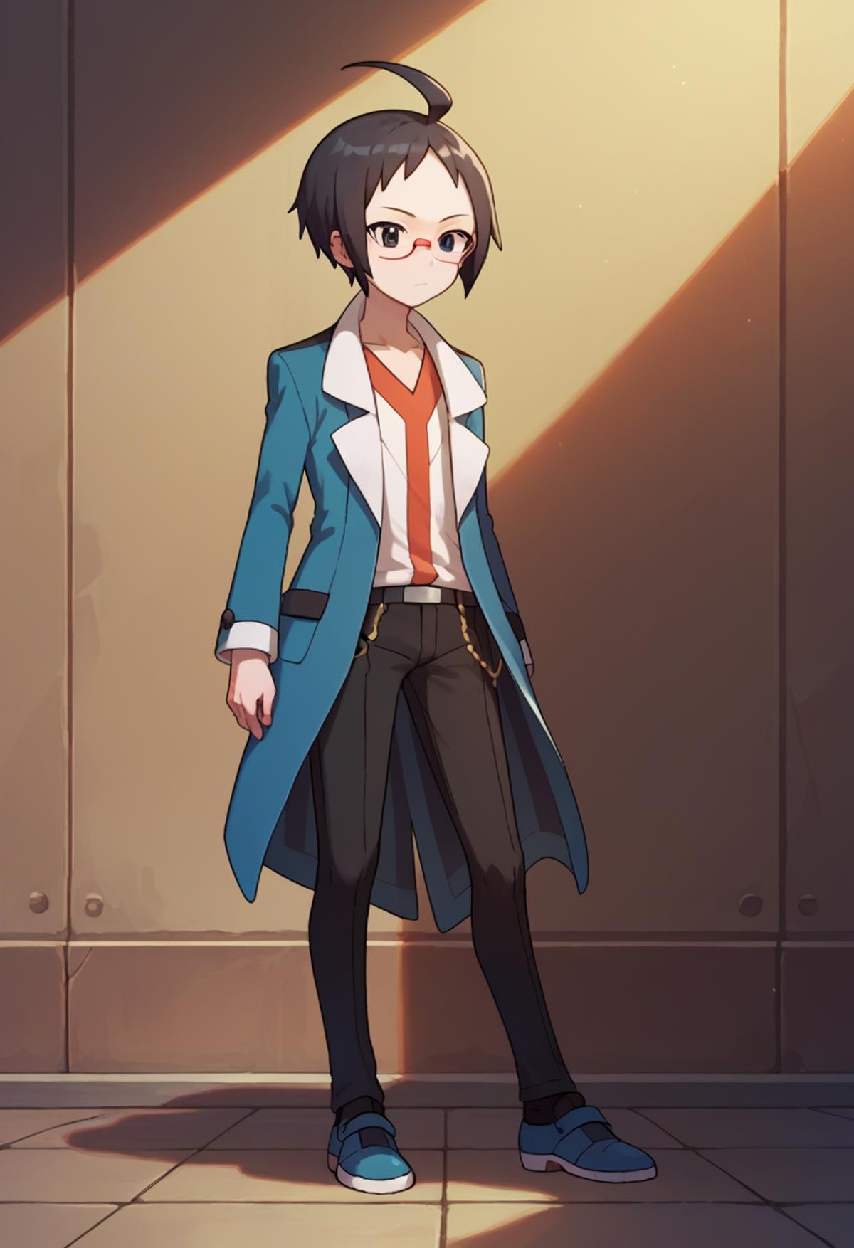 score_9, score_8_up, score_7_up, source_anime, masterpiece, best quality,detailed,intricate details, amazing quality, best aesthetic, absurdres, cheren_pokemon, black hair, grey eyes, ahoge, glasses, blue jacket, black pants, white shirt, blue shoes<lora:EMS-387721-EMS:1.000000>