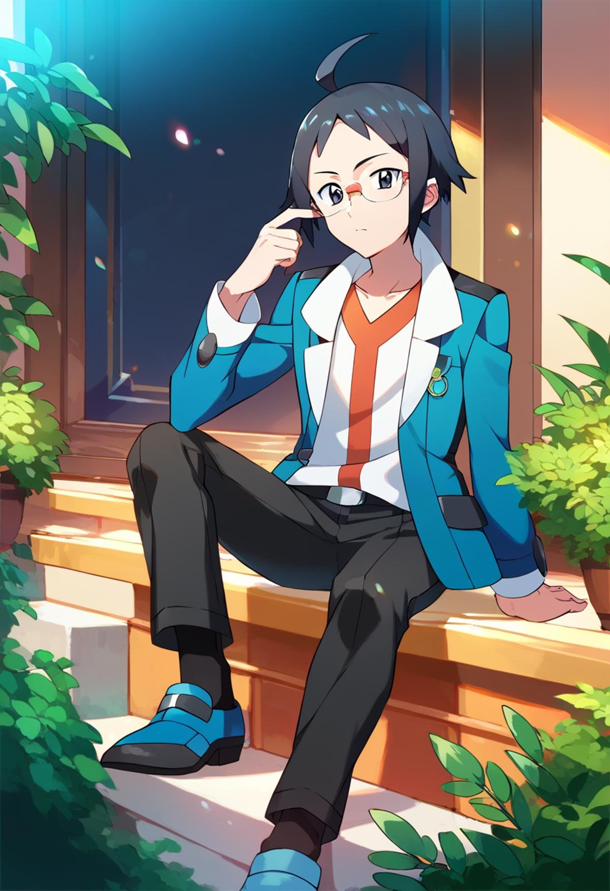 score_9, score_8_up, score_7_up, source_anime, masterpiece, best quality,detailed,intricate details, amazing quality, best aesthetic, absurdres, cheren_pokemon, black hair, grey eyes, ahoge, glasses, blue jacket, black pants, white shirt, blue shoes<lora:EMS-387721-EMS:1.000000>