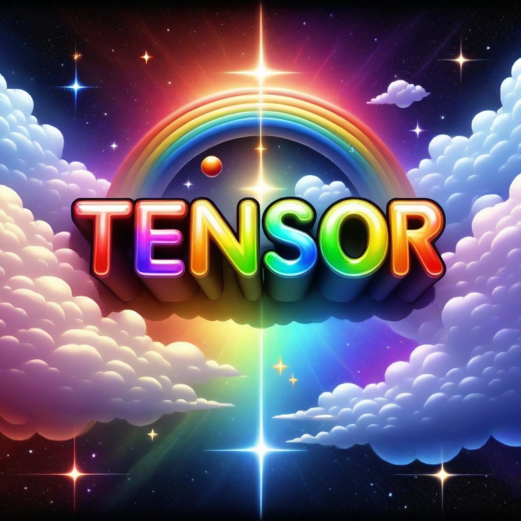 (Tensor Art text logo), rainbow, space, clouds, stars,