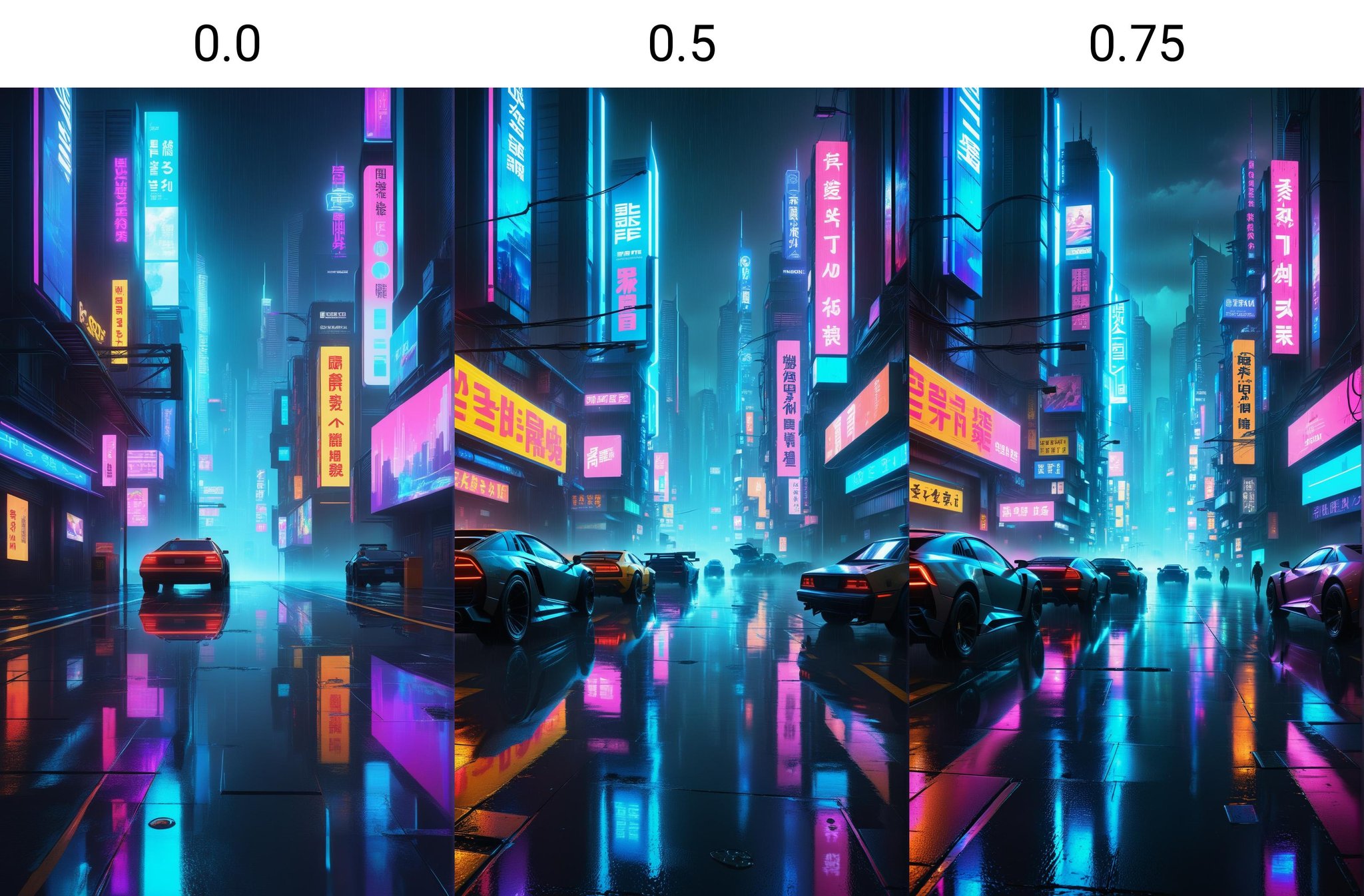 <lora:dAIversityUnderstandingXL-Realistic:0.0> photo of Neon-lit cyberpunk cityscape at night, tall skyscrapers with glowing holographic advertisements, rain-soaked streets, holographic billboards, flying cars, bright neon signs, dark alleyways, misty atmosphere, rain, reflections on the wet streets, deep contrast, vibrant colors, dramatic lighting, digital painting, artstation, concept art, sharp focus, illustrated, wide angle, artbook, wallpaper, splash art, promo art, (Masterpiece:1.3) (best quality:1.2) (high quality:1.1)