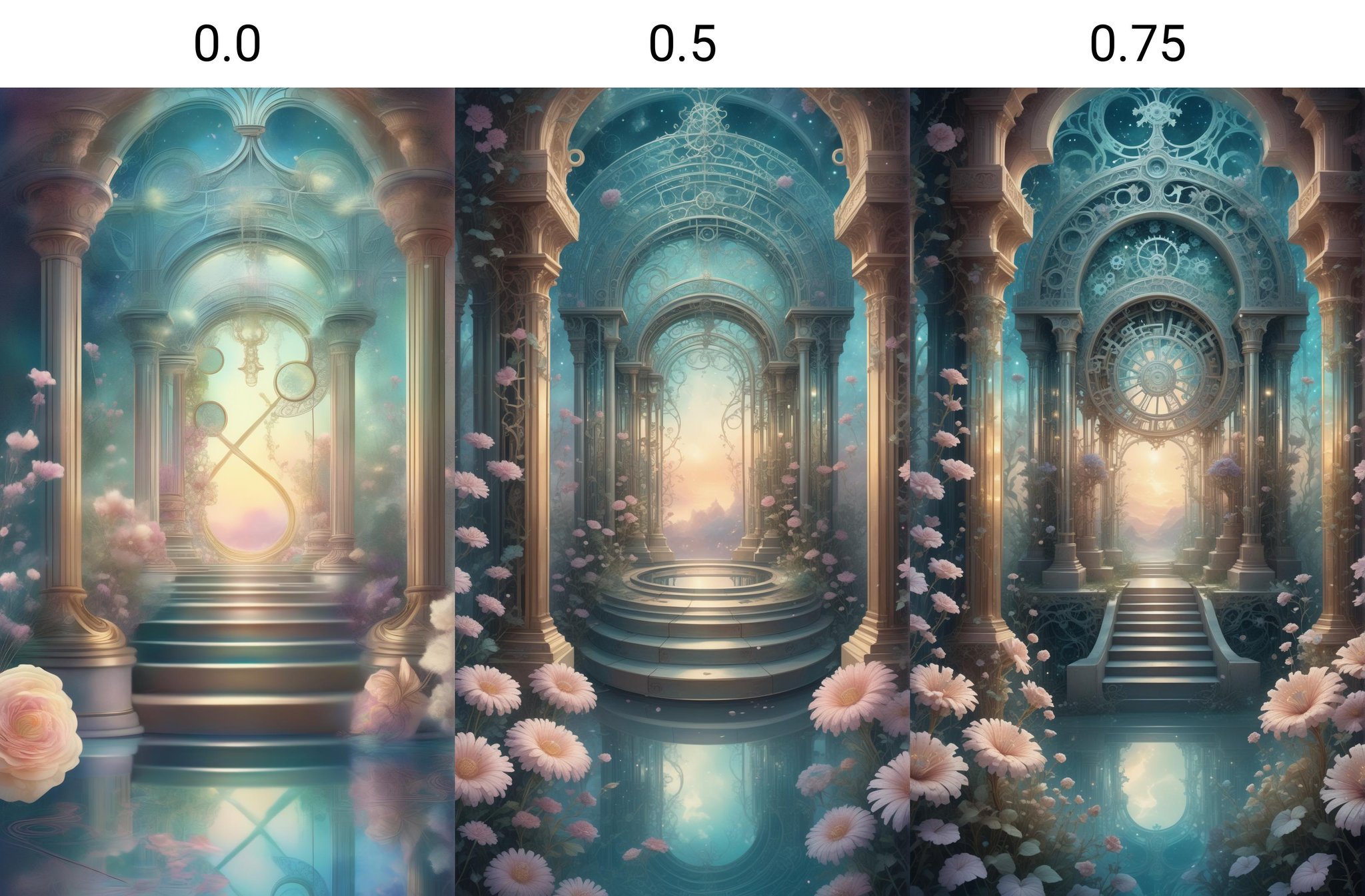 <lora:dAIversityUnderstandingXL-Realistic:0.0> Fantasy illustration of a mirrored maze with gears and flowers entwined, set in a secret garden, ethereal opera in a cloud palace, pastel colors, watercolor style, intricate details, glowing lights, magical atmosphere, soft shadows, elegant poses, graceful movements, enchanting mood, ornate background details, awe-inspiring masterpiece,an hourglass with galaxies swirling inside